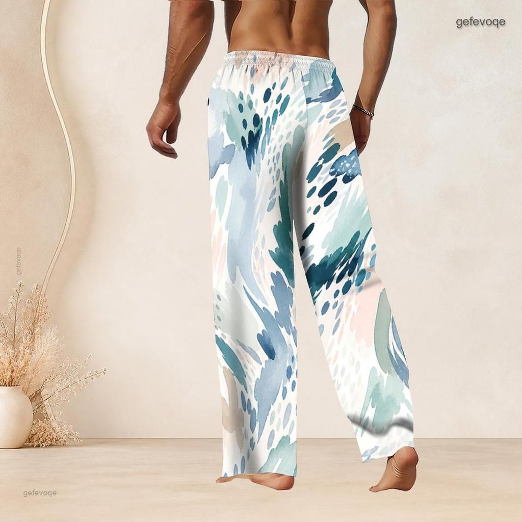 Men S Plus Size Printed Drawstring Waist Straight Leg Full Length Beach Pants With Pockets
