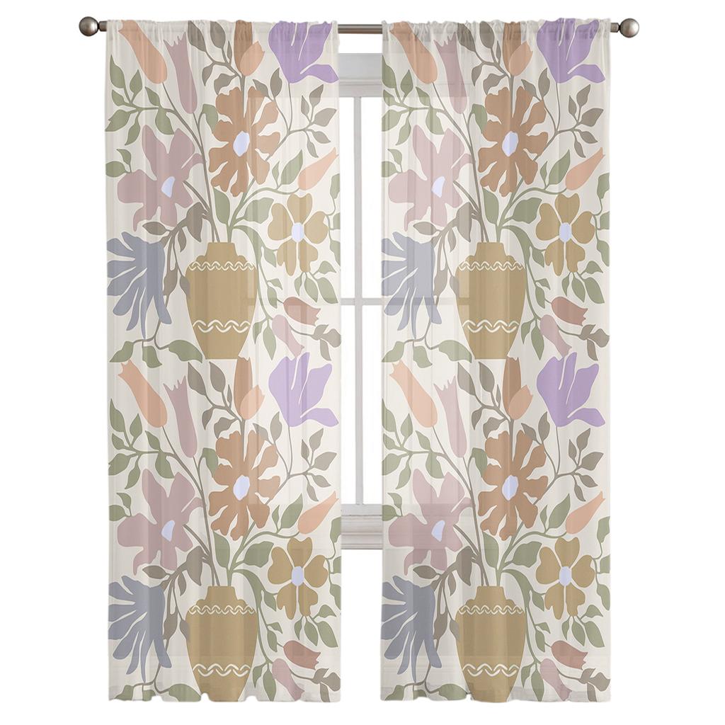 Flowers Foliage Sheer Curtains For Living Room Bedroom Kids Room Tulle Window Treatment Drapes