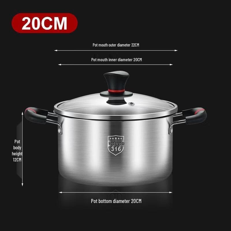 HANDUNYOU 316 Stainless Steel Soup Pot with Anti-scald Handle, 20CM