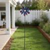 Metal Windmill Feature With Bright Red And Dark Blue Blades Great For Garden Landscape Lawn Yard And Deck Enhancement