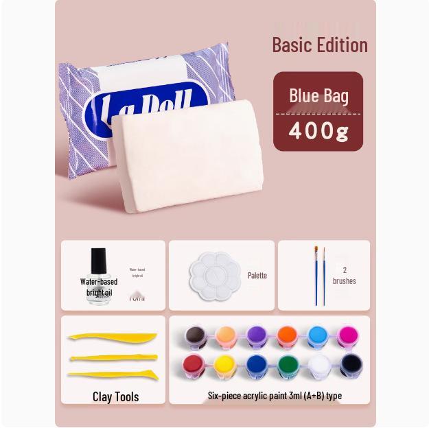 Ladoll White Air-Dry Clay Kit 500g - No-Bake DIY Stone Clay for Figures