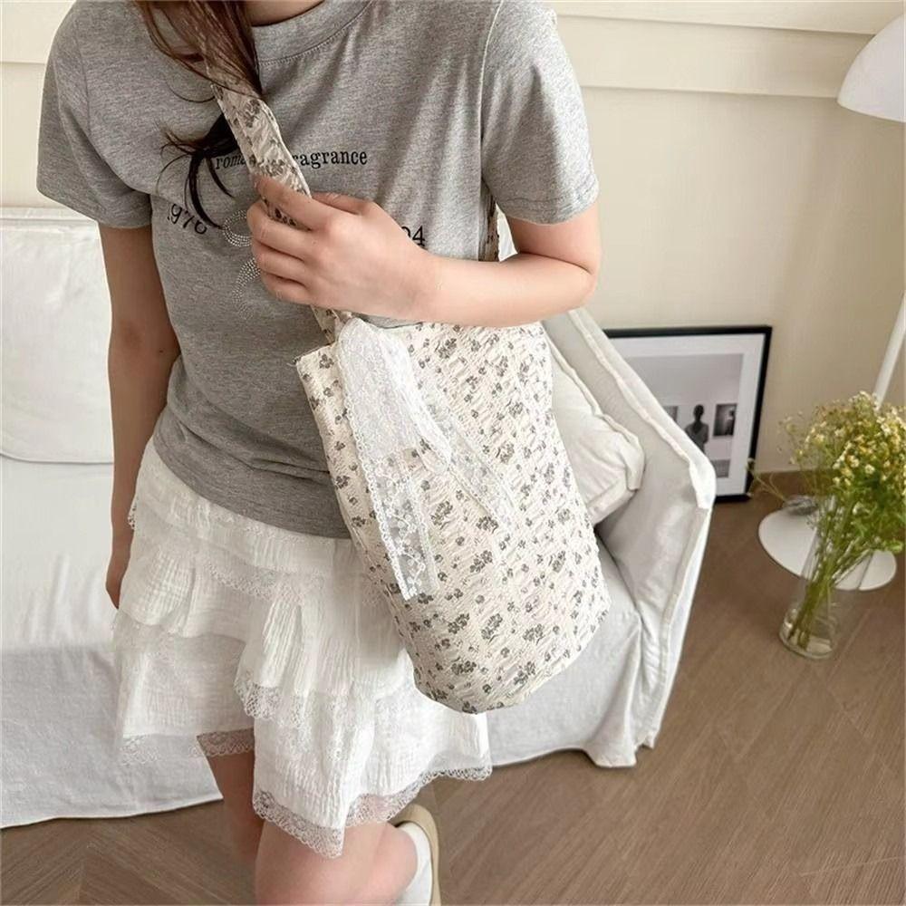 French Style Bow Lace Ribbons Bag Commute Women's Tote Bag Ins Flower Shoulder Bag Girls