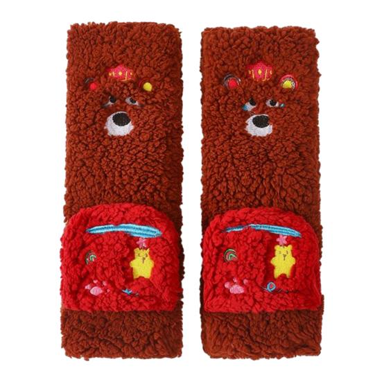 1 Pair Women Plush Fleece Socks Ultra Warm 3D Cartoon Embroidered Socks Elastic Fit Soft Thick Cozy Thermal Socks