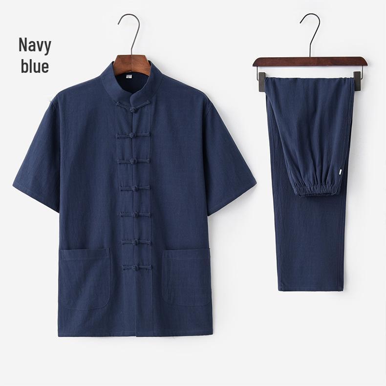 Men's Summer Cotton Linen Tai Chi Suit – Short Sleeve Tang Suit Set