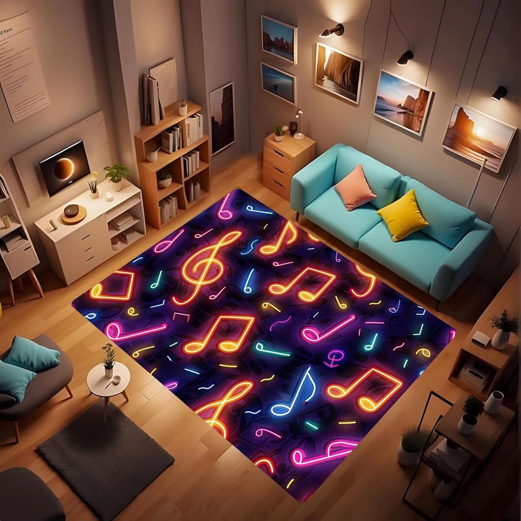 Music Elements Area Rug Wooden Board Graffiti Musics Art Text Print Pattern Floor Mat Door Mat Bedroom Carpet Decor