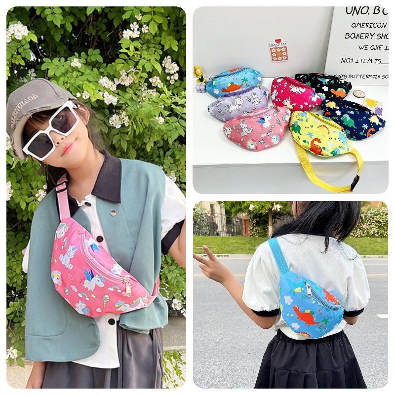 Cute Unicorn Kids Waist Bag Cartoon Dinosaur Shoulder Bag Nylon Material Lightweight And Theft-proof