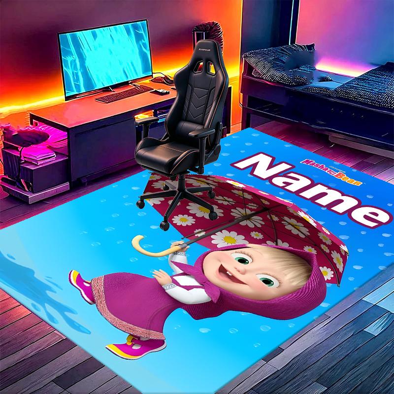 Custom Name Personalized Masha and The Bear Print Carpet, Versatile Home Decor Rug, for Playroom, Apartment, Balcony, Entryway, Hallway Gift