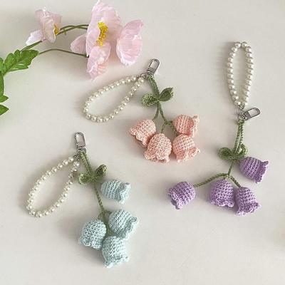 Porte-clés Orchidée au Crochet en Laine Chaîne de Perles Pendentif Sac Tricoté Porte-clés Créatif Tricoté Sac