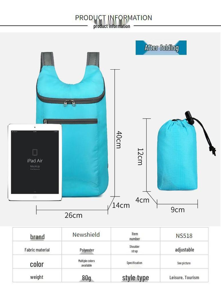 Men's and Women's Large Capacity Lightweight Outdoor Sports Backpack - Water-Repellent and Foldable with Custom Logo.