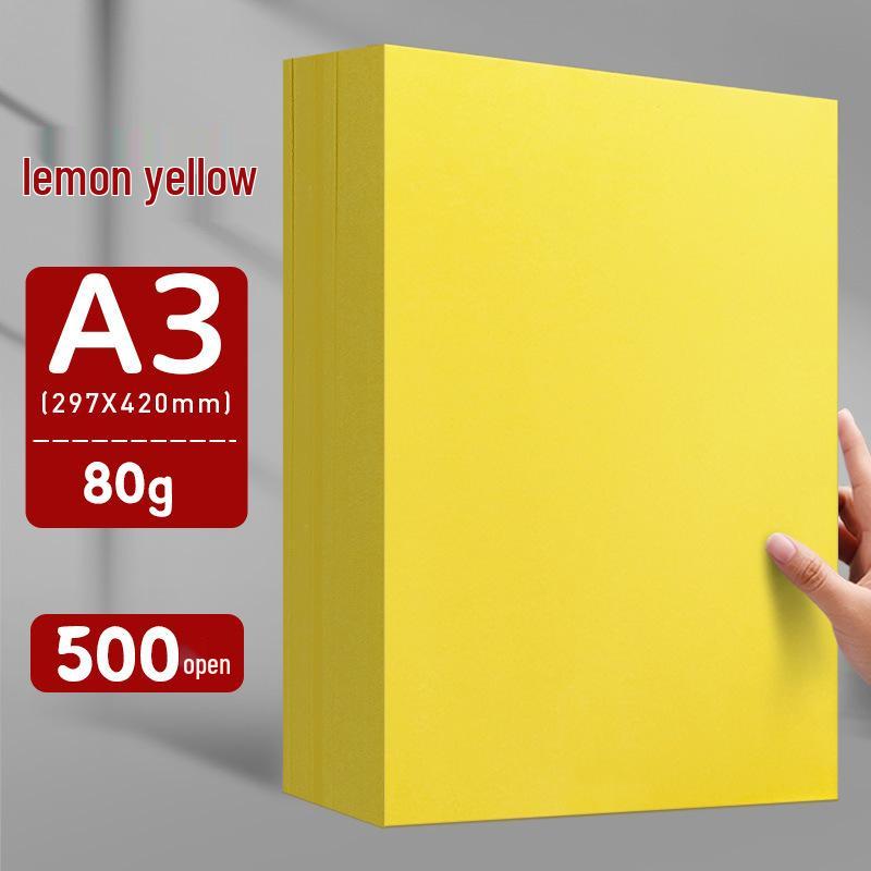 Lemon Yellow A4/A3 Thickened 80g Printing and Copy Paper, 500 Sheets - Supermarket Promotion