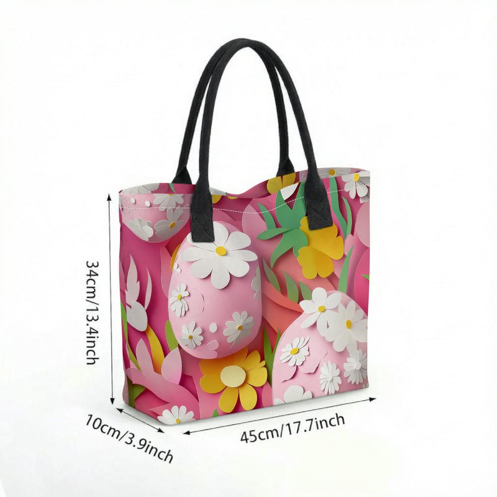  Floral Easter Tote Bag Fashion Daily Casual Large Capacity Portable Women Shoulder Handbag for Shopping Travel
