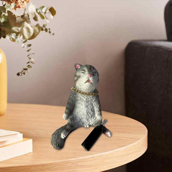 Yousheng Drunk Cat Figurine Resin Cartoon Cat Ornament Desktop Drinker Cat Decoration for Living Room Bedroom Cat Lover Gift