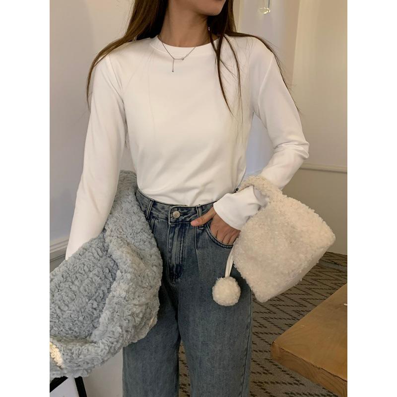 

Women s Thickened German Velvet Base Layer Top: Warm, Double-Sided Brushed, Slim Fit, Round Neck, Long Sleeve, Stylish Autumn/Winter T-Shirt S (80-95 kg) белый