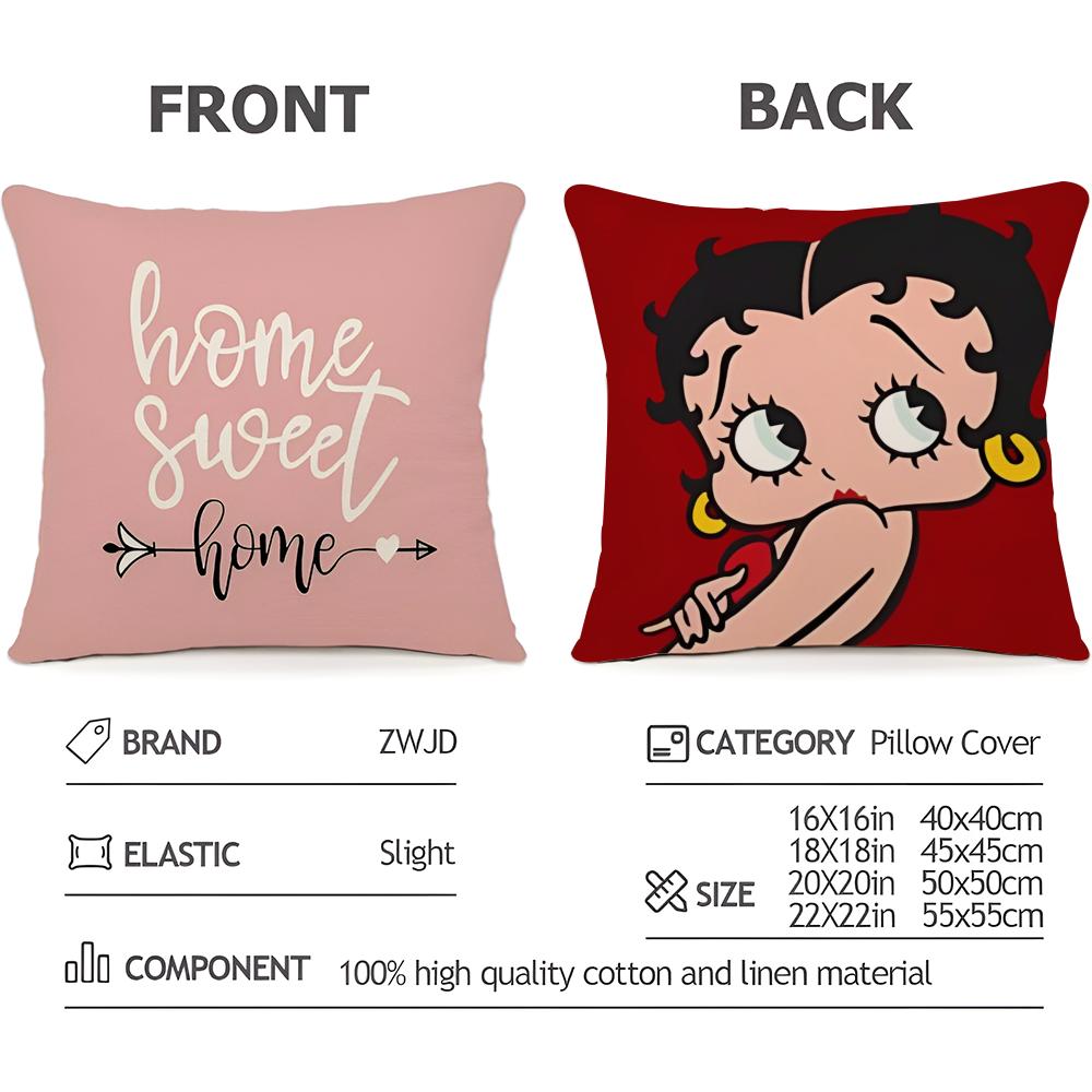 Betty Boop Cushion Cover Household Decoration Linen Sofa Cushion Cover: Skin-Friendly & Breathable with Invisible Zipper