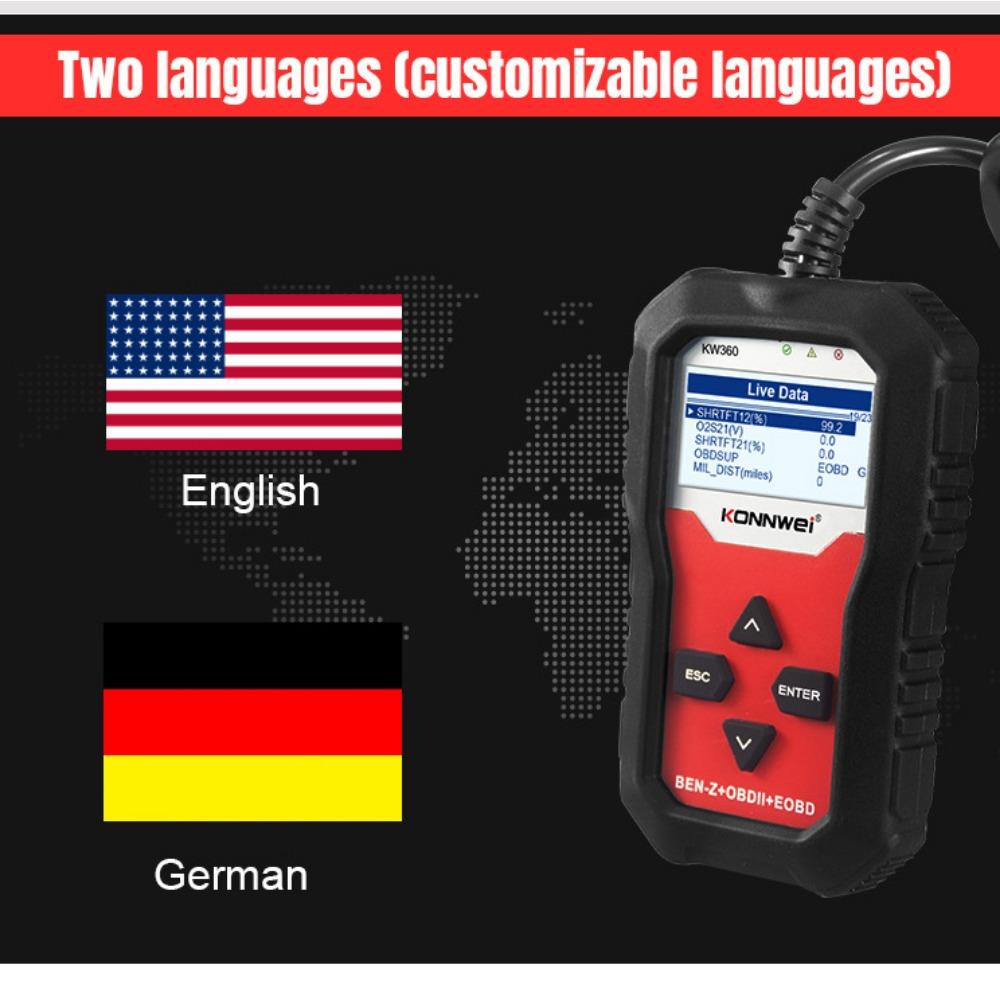 KONNWEI KW360 Full Systems OBD2 Scanner for Benz Professional Car Diagnostic Tool for C300 W204 W205 W211 ABS Airbag Oil Reset