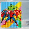 A Printed Shower Curtain Featuring a Superhero Ensemble of Man, Spider-Man, Thor, And The Hulk. Made from Durable Polyester Fa