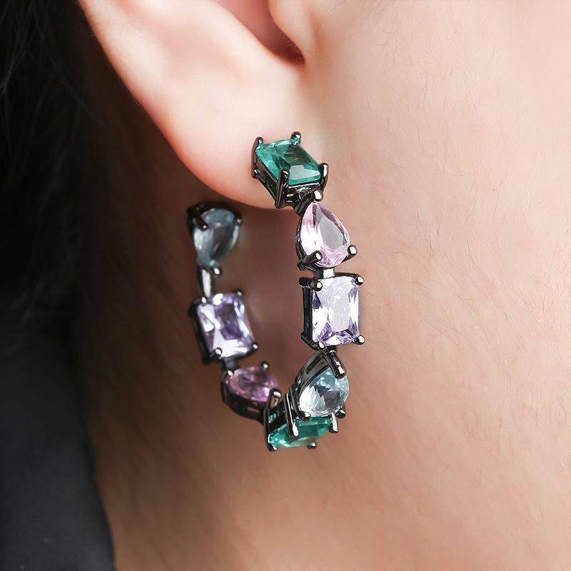 Temperament Glass Stone Color Matching Circle Earrings, Creative Personalized South American Jewelry