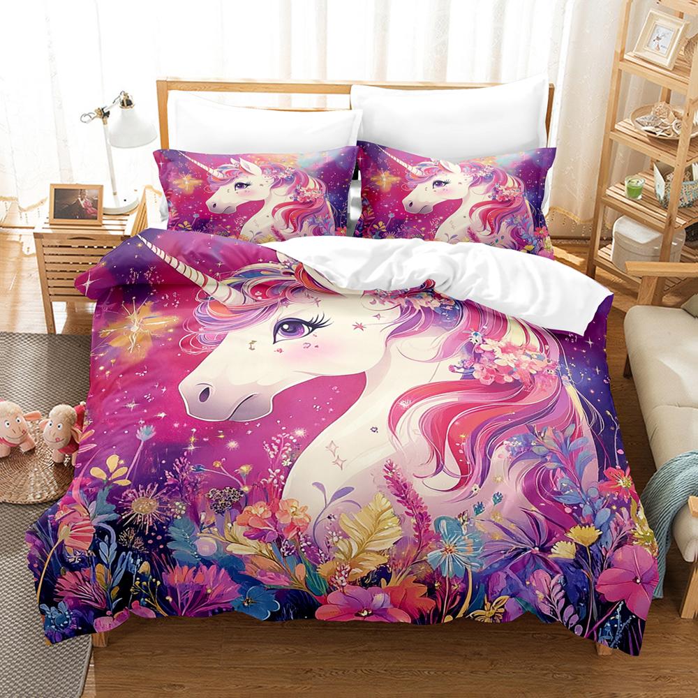 Unicorn Duvet Cover Floral Bed Sheets Set Digital Print Twin Size Comforter Bedding Sets Home Decor Gift for Girls Bed Linen Set