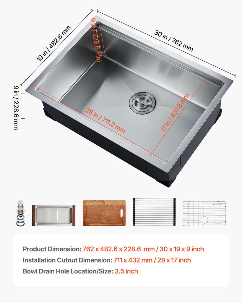 SucceBuy Kitchen Sink Workstation Stainless Steel Top Mount Sink DropIn Single Bowl Farmhouse Basin w/Ledge&Multiple Accessories
