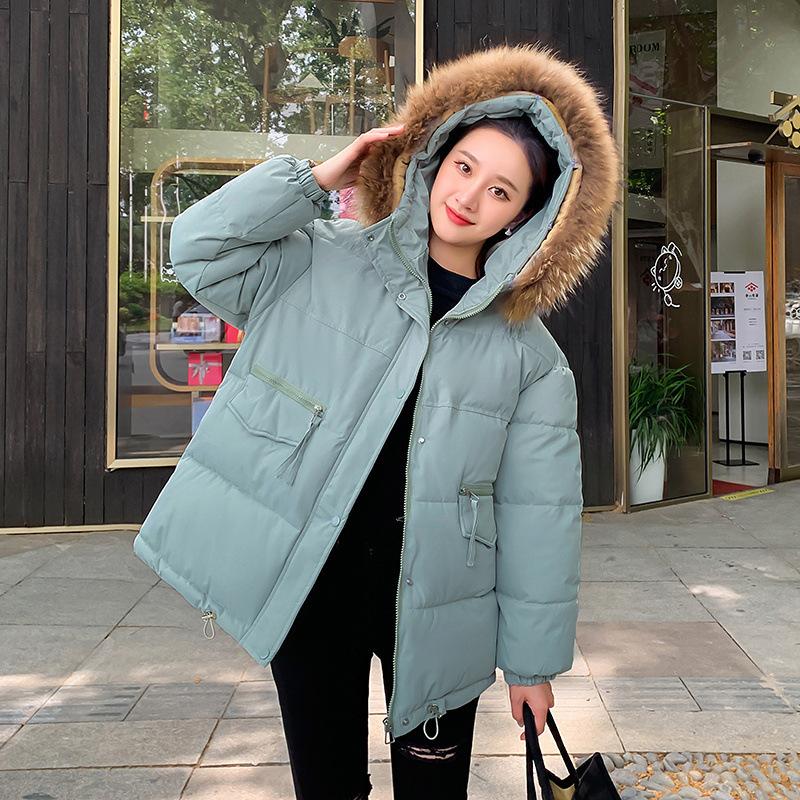 Baumwolle Gefütterte Jacke Frauen Winter Fell Kapuze Parkas Jacke Kurze Frauen Lose Kordelzug Warme Casual Winter