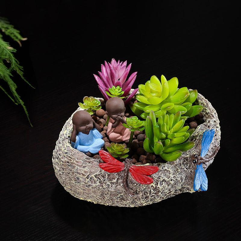 4Pcs Mini Monk Tea Pet Ornaments – Ceramic Zen Figurines for Tea Table, Bonsai, and Home Decoration