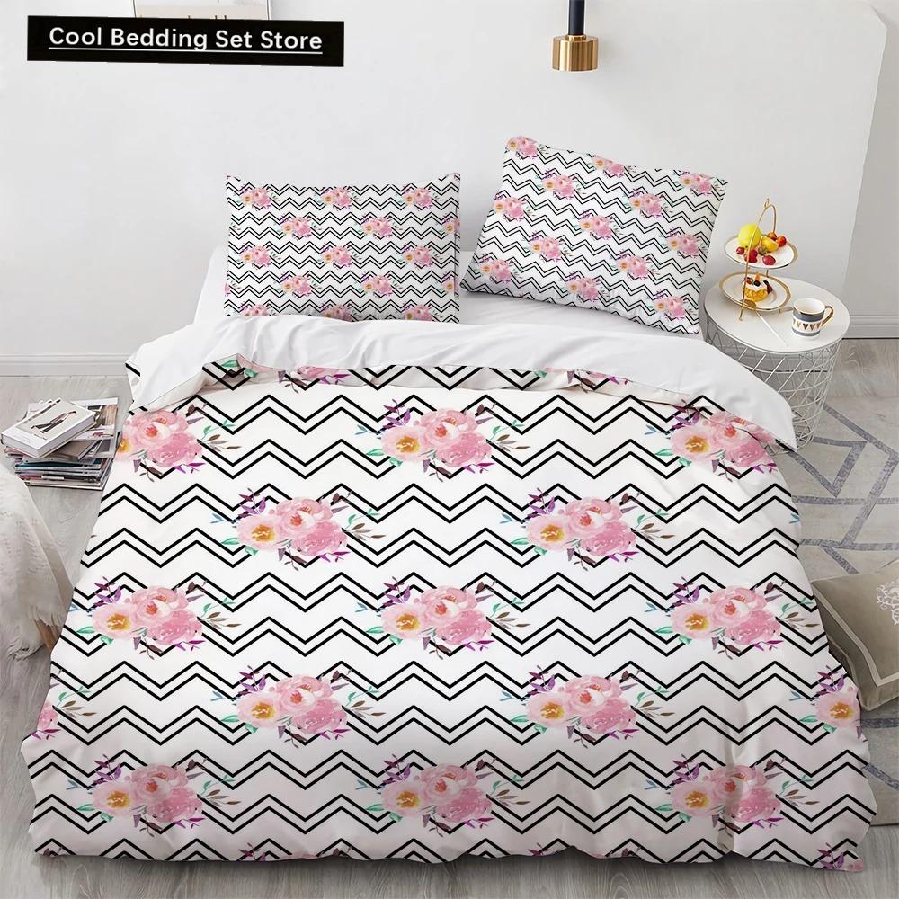 Sunflower King Queen Duvet Cover Striped Floral Bedding Set for Kids Teens Adults Colorful Flowers 23pcs Polyester Quilt Cover