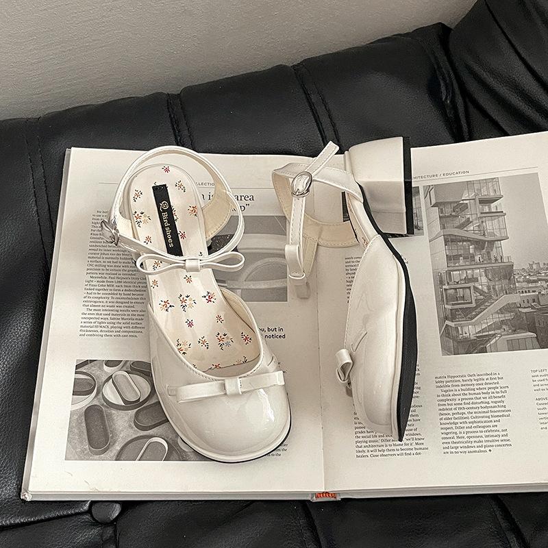 Fairy style bow women's wedge heel single shoes wear summer open-toed square head with skirt temperament high-heeled slippers tide