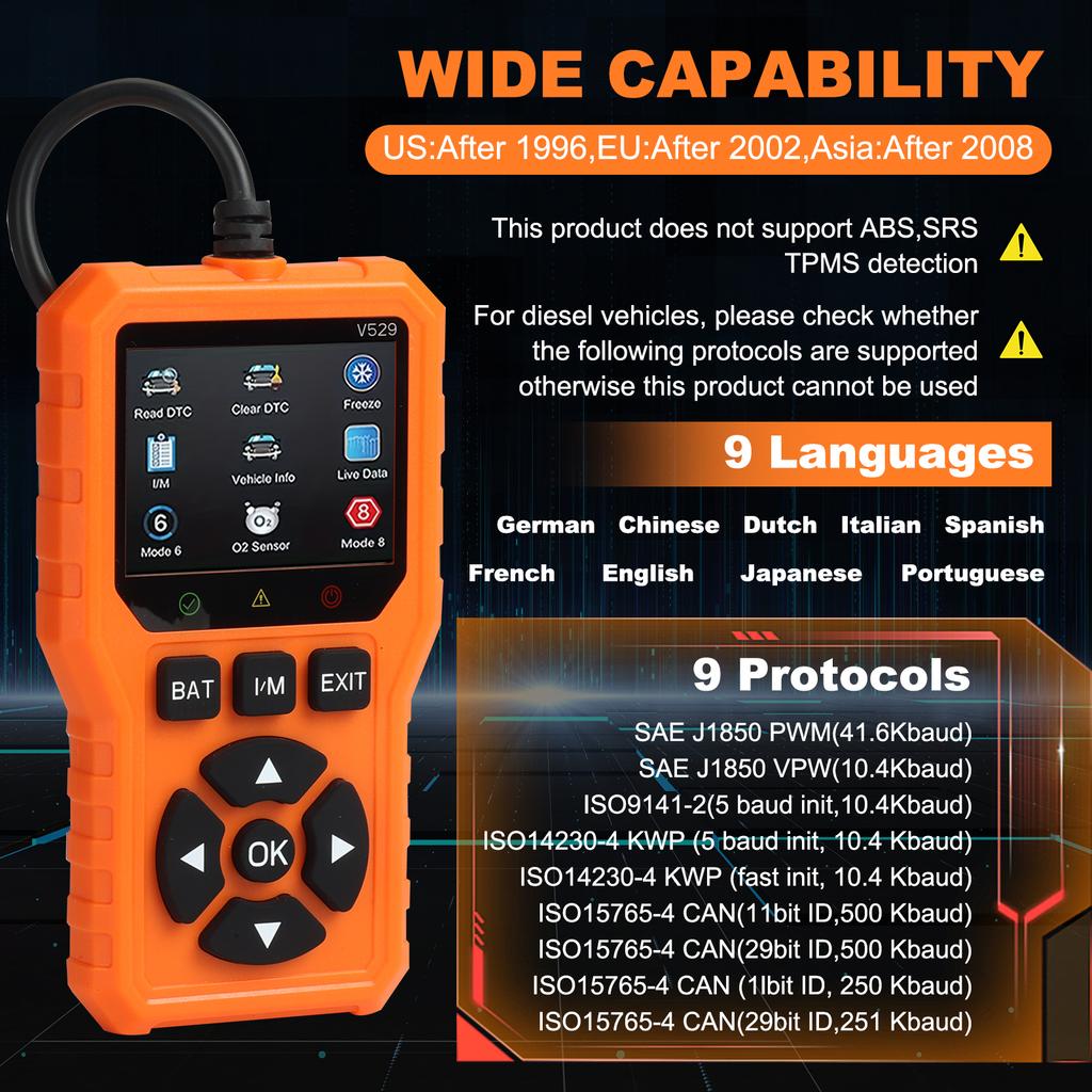 Car OBD2 Scanner Diagnostic Tool Is a Comprehensive Car Code Reader and Engine Fault Scanner Suitable for All Vehicles