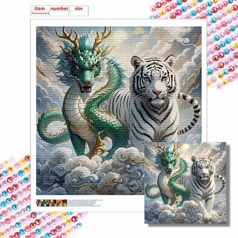 New Arrival 5D DIY Full Circle Diamond Painting "Dragon and Tiger Picture" Embroidery Cross Stitch Home Decor Gift