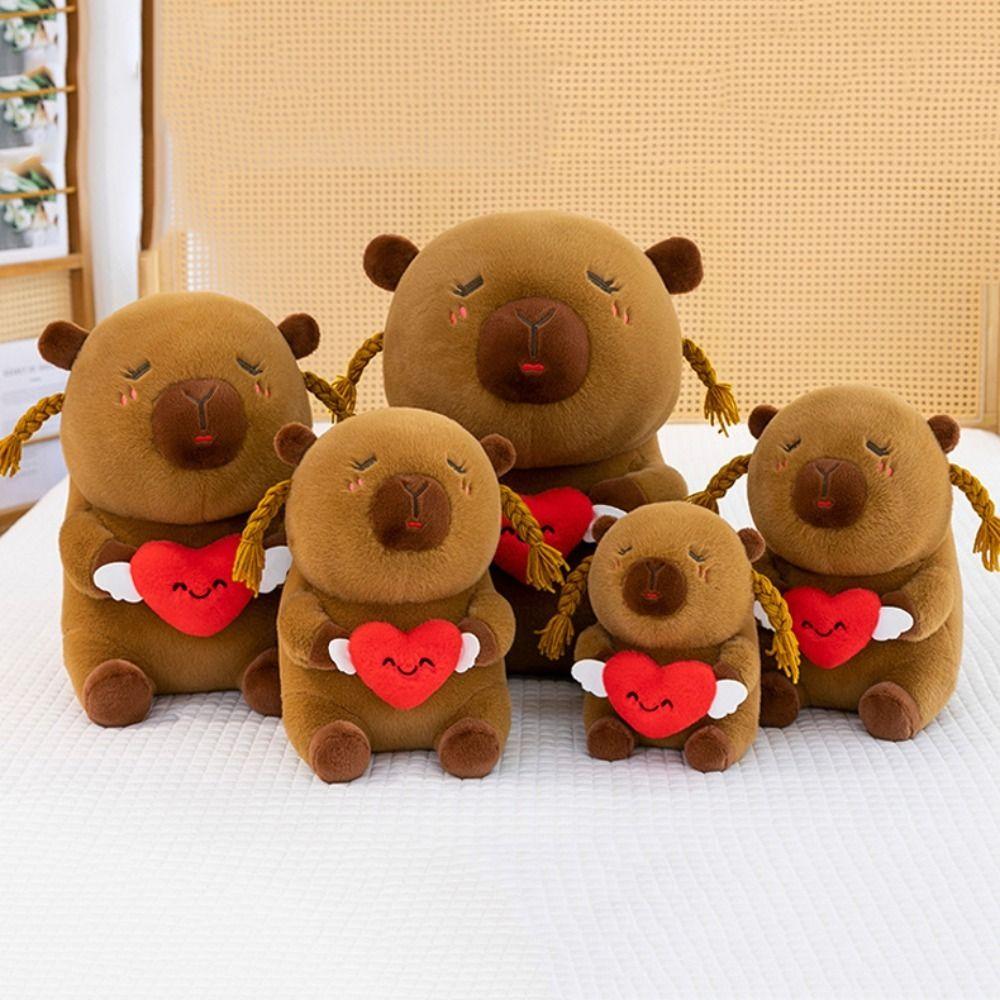 Braided Capybara Plush Toy Love Heart Capybara Stuffed Doll Capybara Cotton Doll  Children Gift