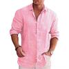 Camicia da uomo in lino a maniche lunghe con bottoni e colletto rovesciato, polsini arrotolabili, vestibilità ampia, casual, per uso quotidiano, all'aperto, da spiaggia