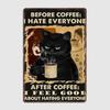 Black Cat Coffee Because Murder Is Wrong Funny Gifts For Cat Lover Metal Plaque Poster Wall Decor Kitchen Tin Sign Posters