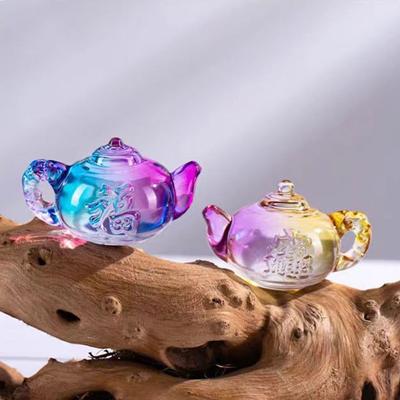 Ceainic Mic Colorat Unic Ceainic Mini Durabil Statuetă din Cristal Figurine Ceainic Transparent Birou