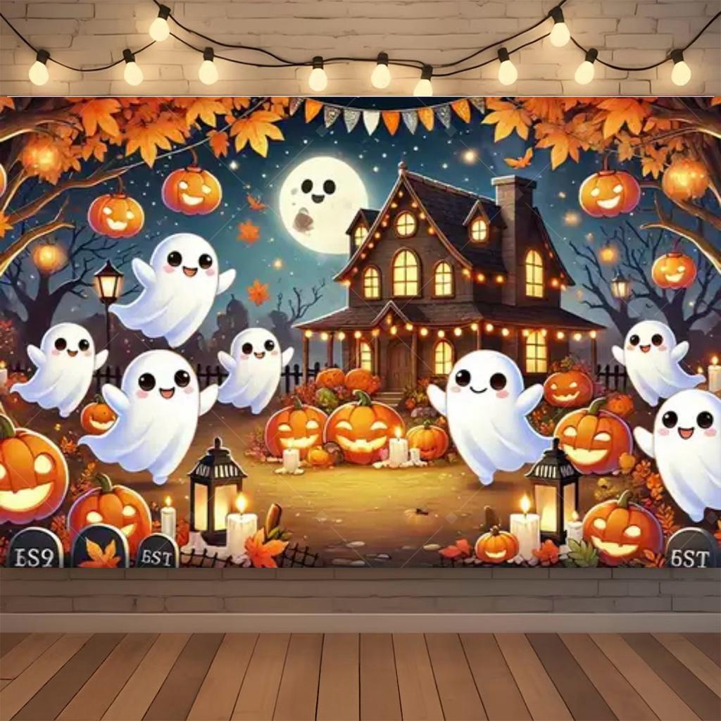 Happy Halloween Backdrop Neon Pumpkin Bat Skull Cemetery Photography Background Halloween Party Photo Booth Decor Banner Gift504