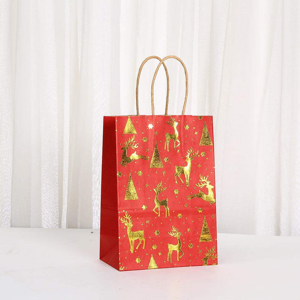 12/30pcs Christmas Paper Gift Bags Red Gold Foil Designs Reusable Shopping Bags for Small Gifts and Candy
