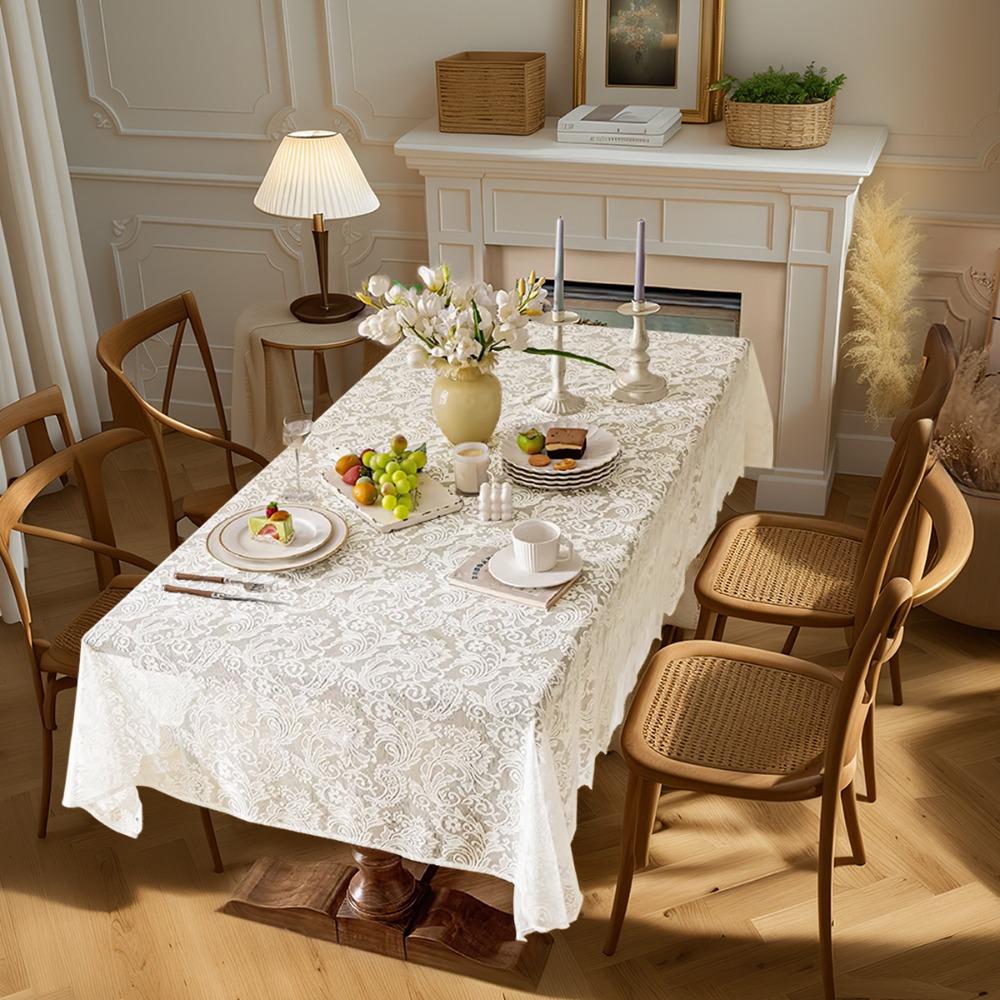 Rustic Style Florals Embroidery Lace Table Cover Rectangular Universal French Tablecloth Decorative Table Linens Afternoon Tea