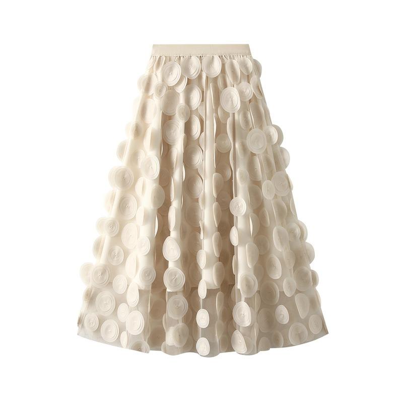 Heavy Industry three-dimensional polka dot black mesh skirt new design medium and long umbrella skirt
