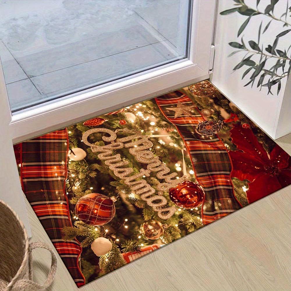 

1pc Christmas Themed Rug, Merry Christmas Print, Bedside Carpet, Non slip Laundry Room Mat, Machine Washable Water Absorbing Entrance Door M 60cm by 90cm