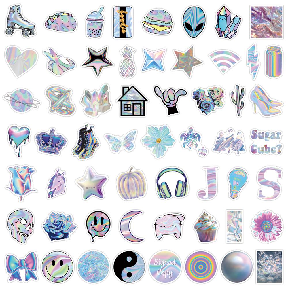 55 Neue Schillernde Doodle Aufkleber Roller Koffer Wasserbecher Cartoon Aufkleber