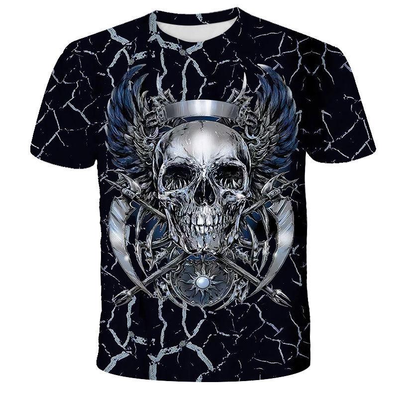 Totenkopf Digitaldruck Sommer Locker Lässig 3D Rundhals Kurzarm T-Shirts Herren