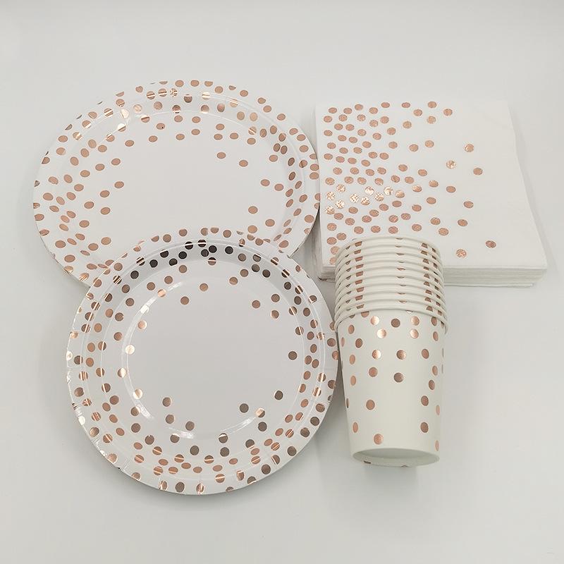 Rose Gold Party Tableware Kit Table Cloth Knife Fork Spoon Paper Cup Plate Straws Baby Shower Wedding Birthday Party Decorations