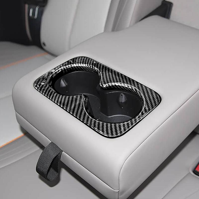 Car Styling Rear Water Cup Holder Frame Decoration Cover Trim For BYD Yuan PLUS  Carbon Fiber Color Interior Accessories