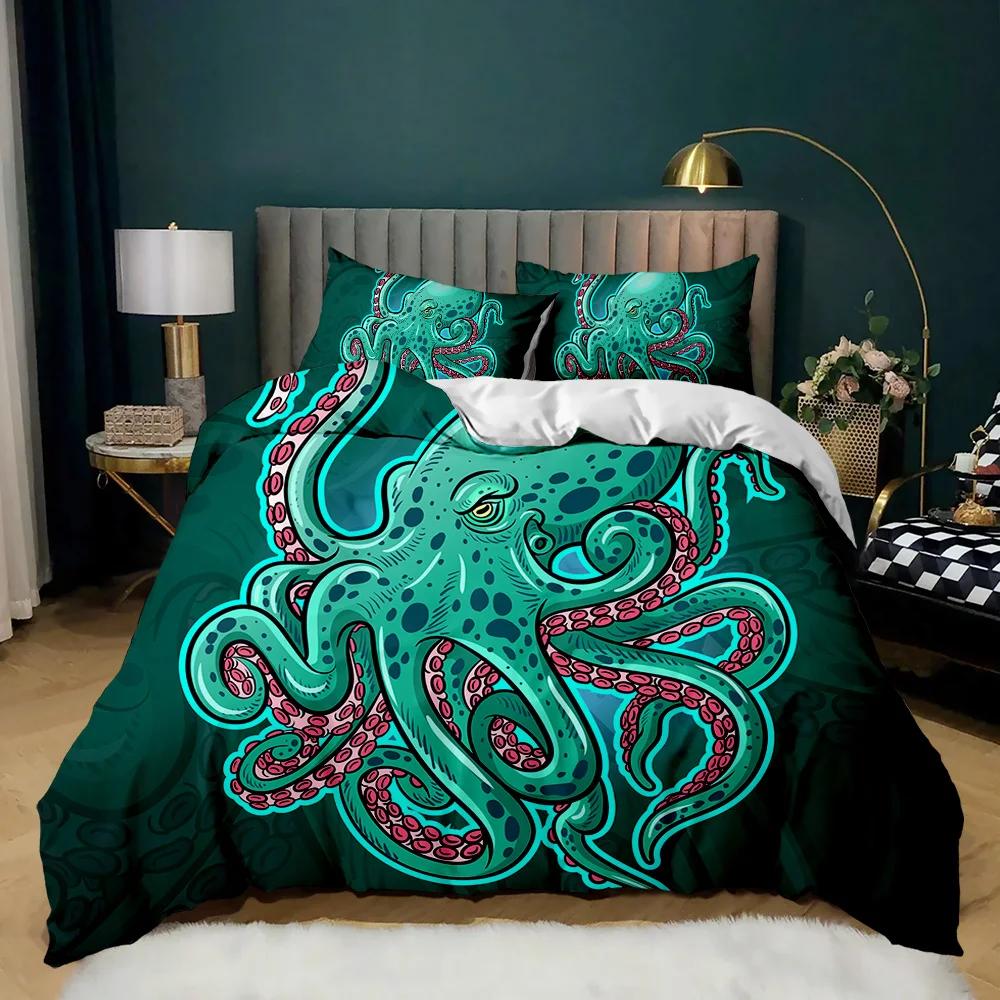 Octopus Duvet Cover Sealife Bedding Set Ocean Animal Comforter Cover Teens Adults Double Queen King Size Polyester Qulit Cover