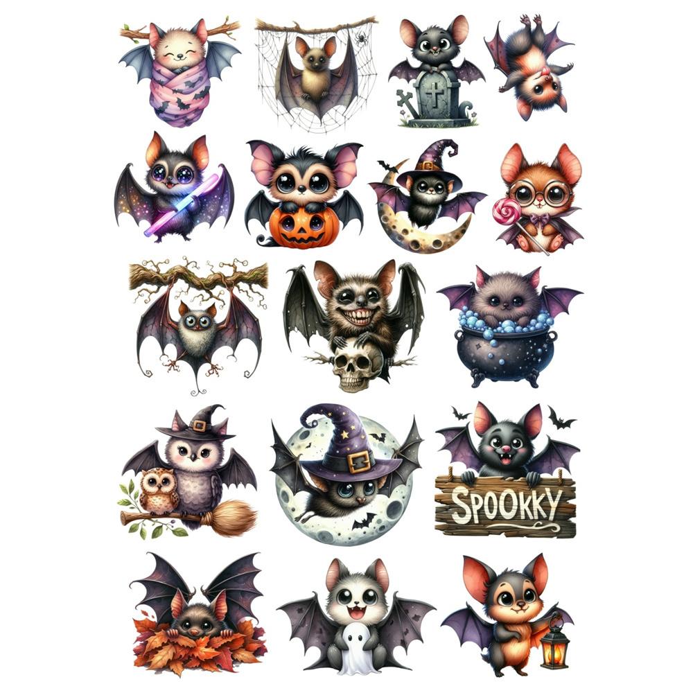 17pcs Anime Watercolor Cute Cartoon Halloween Bat Paper Stickers, for Luggage, Notebook,Diary, Album Decoration, DIY Stationery