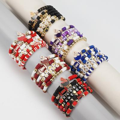 Game Day Polymer Clay Beaded Rugby Ball Bracelet for Women Men Letter Sports Wristband Party Jewelry Accessories
