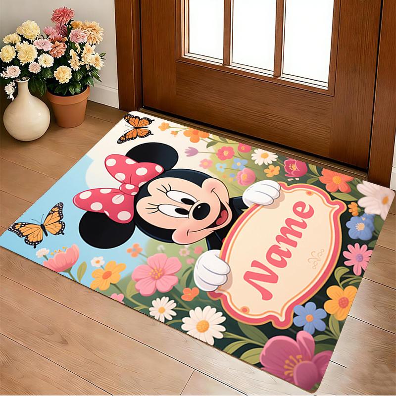 Custom Name Minnie Mouse Garden Living Room Non-Slip Area Rug Soft Carpet for Bedroom Kids Playroom Sofa Office Home Decor Doormat