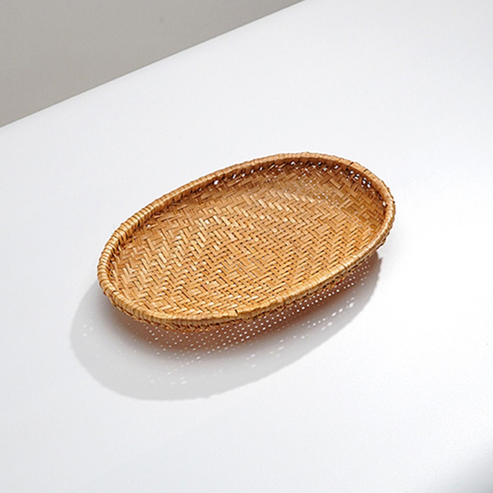 Oval Bamboo Woven Storage Basket Handcrafted Household Organizer Basket for Kitchen Bathroom Office Shelf Use One Size