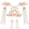 Chinese Long Tassel Hairpins Women Girls Flower Crystal Hair Comb Earrings Handmade Hanfu Headwear Sets Fashion Hair Clips