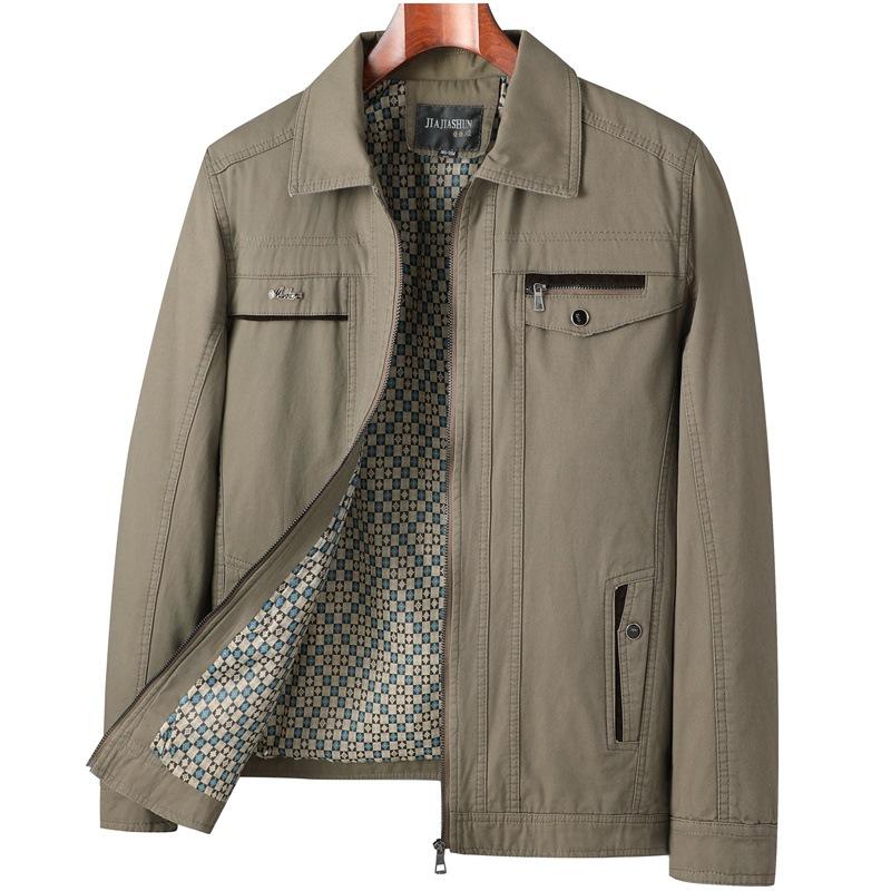 

Бавовняна куртка на міжсезоння для тата - З коміром-стійкою для чоловіків середнього та похилого віку 170 (95-115 kg)