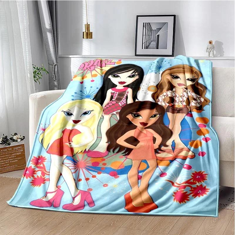 Kawaii Bratz Cartoon Anime Cute Throws Blanket Girl Sofa Home Hiking Picnic Bed Fashion Super Soft Flannel Blanket Birthday Gift